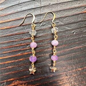 Handmade earrings with natural stone purple in gold tone New